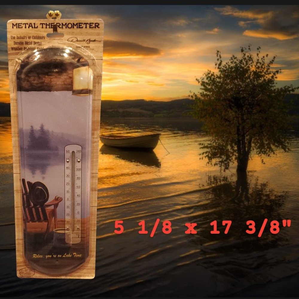 "Relax, you're on Lake Time" - Retro Large Metal Thermometer - Indoor/Outdoor